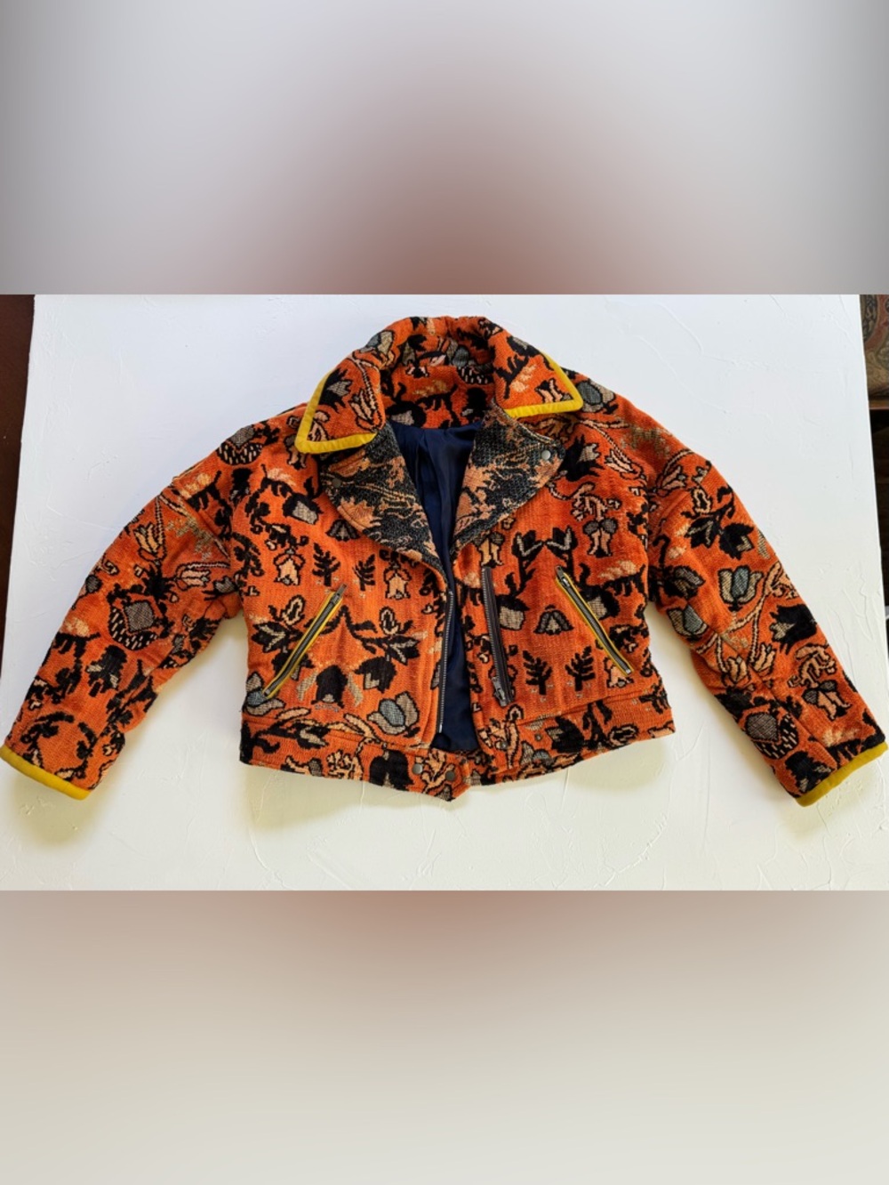 RARE 🔸Free People Mosaic Printed Moto Jacket Size Medium - Picture 6 of 17
